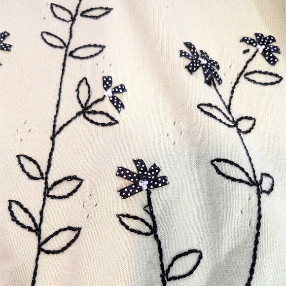 Drapers & Damons Women Size LARGE Sweater Short Sleeves Lt Green & Black Floral - Picture 14 of 16